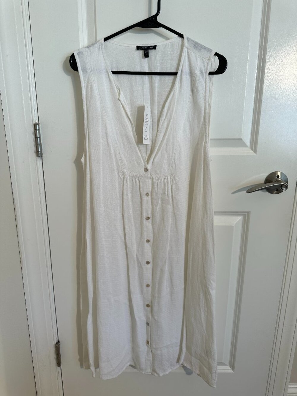 Eileen Fisher - White Linen Sleeveless Button-Up Dress (Basket Crepe)